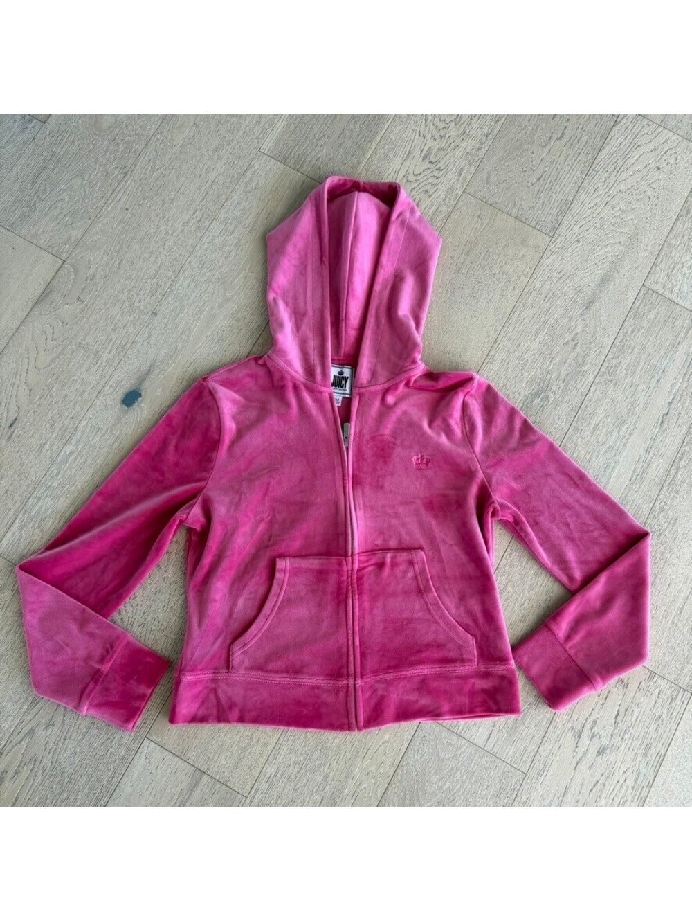 Juicy Couture Pink Velour Zip-Up Hoodie Sweatshirt Medium